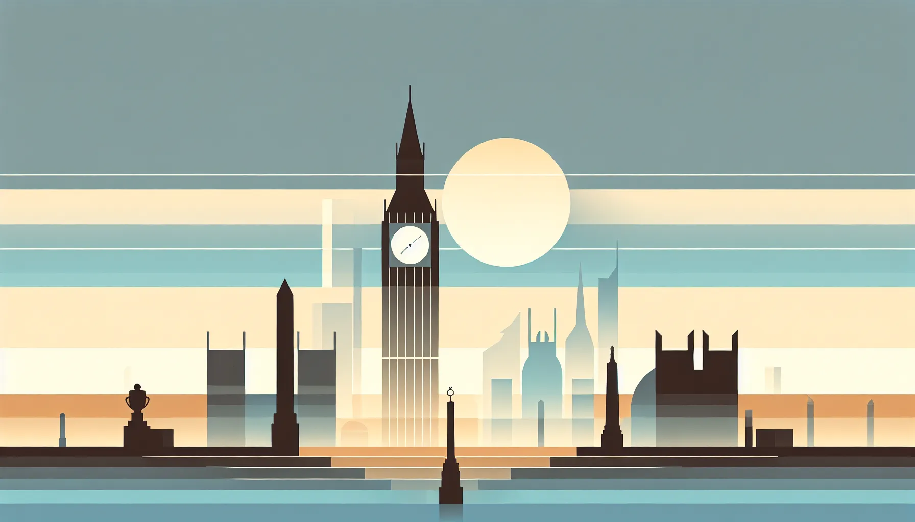 Big Ben clock tower silhouette against gradient sky representing 1920s London