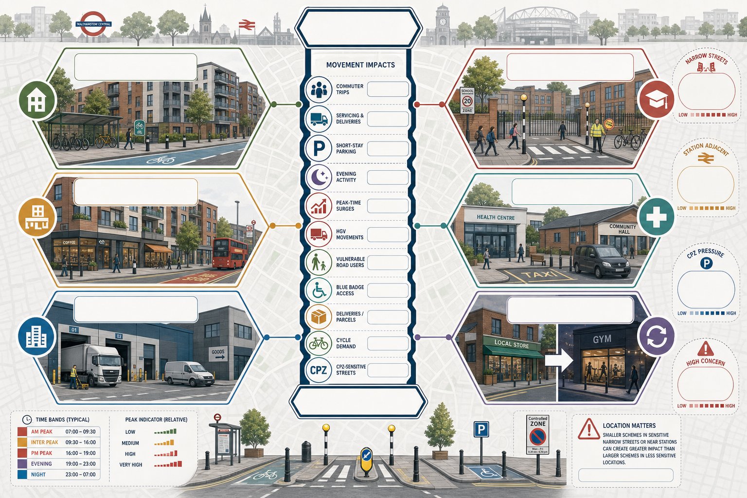 Infographic of Walthamstow development types needing traffic engineering assessment.
