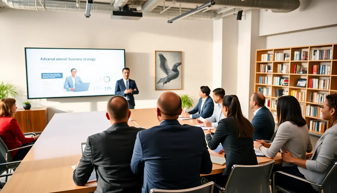 diverse professionals engaged in a business masterclass discussion.