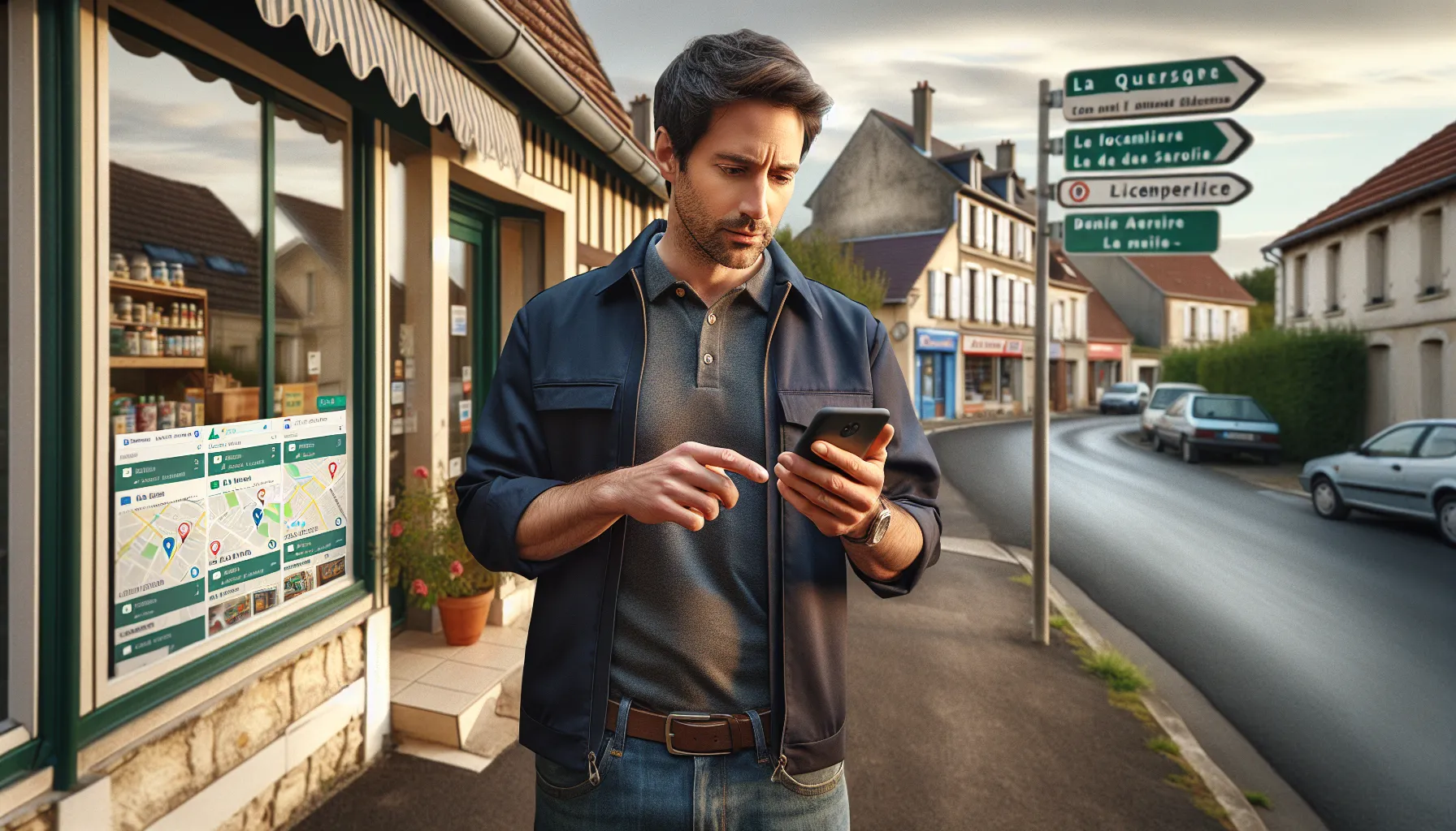 Local business owner in La Queue-en-Brie checking his visibility on Google search.