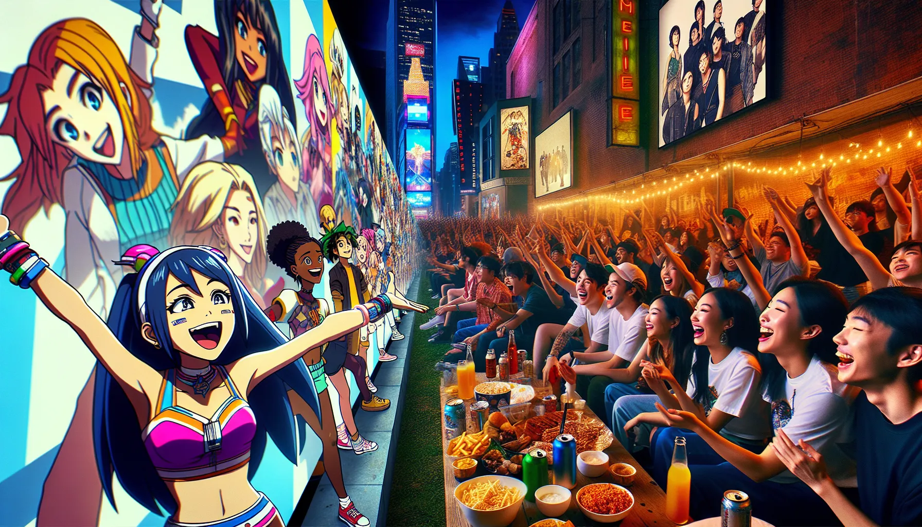 Fans celebrating anime and BTS popularity at an event.