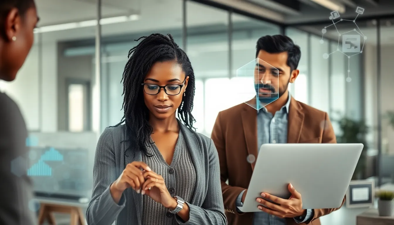 diverse procurement team utilizing AI technology in a modern office.