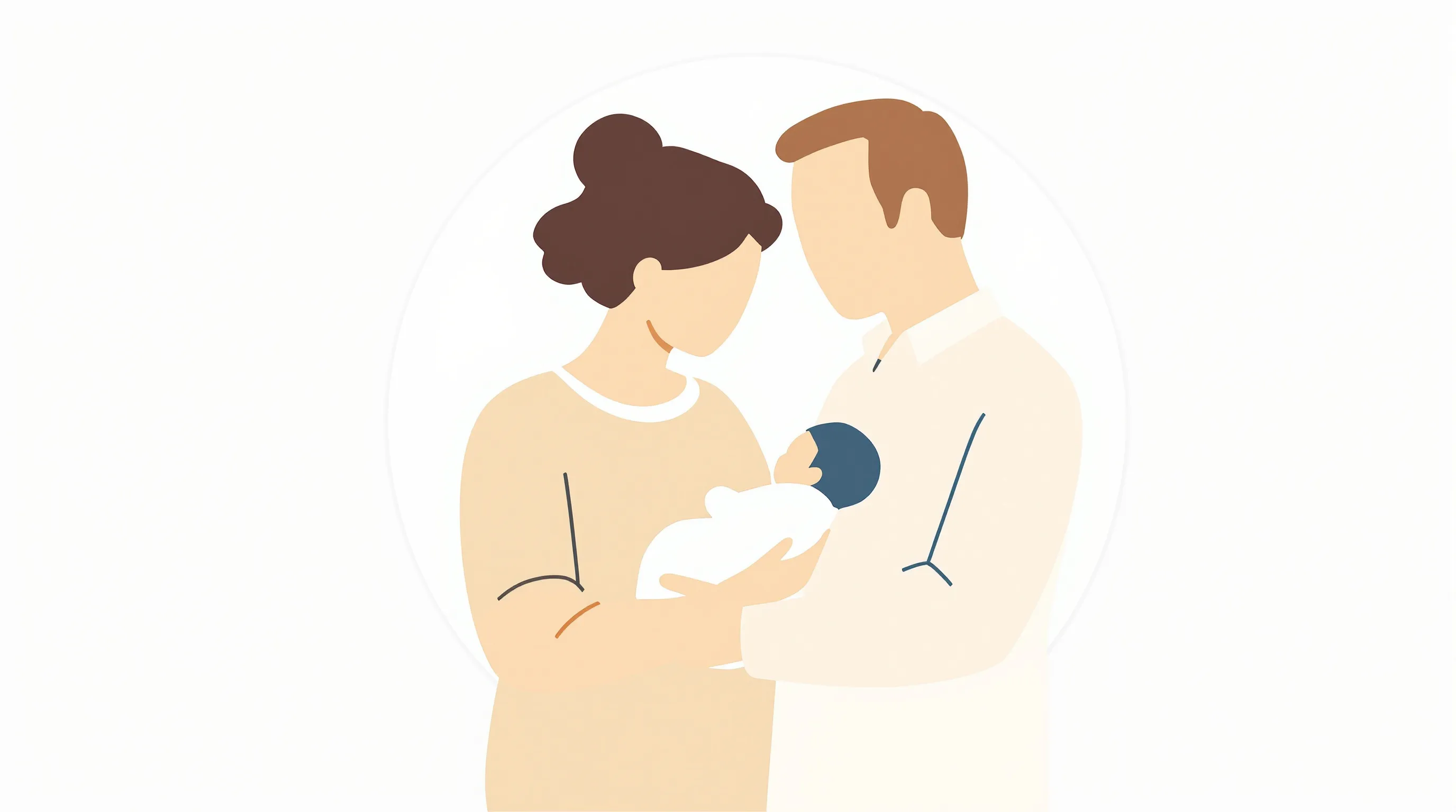 Grandparents holding a newborn baby in a minimal flat illustration style.