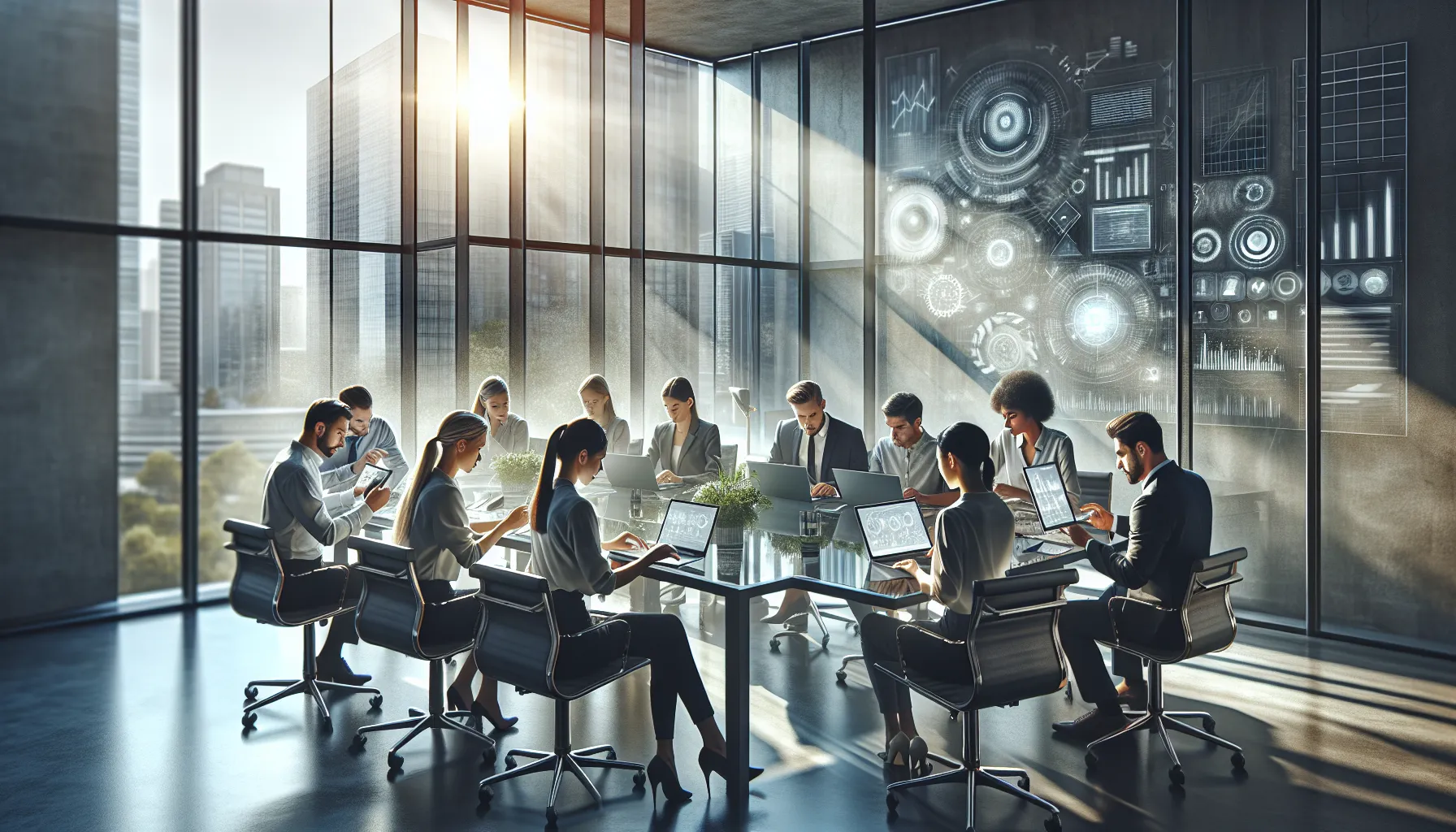 diverse team collaborating in a modern office setting.