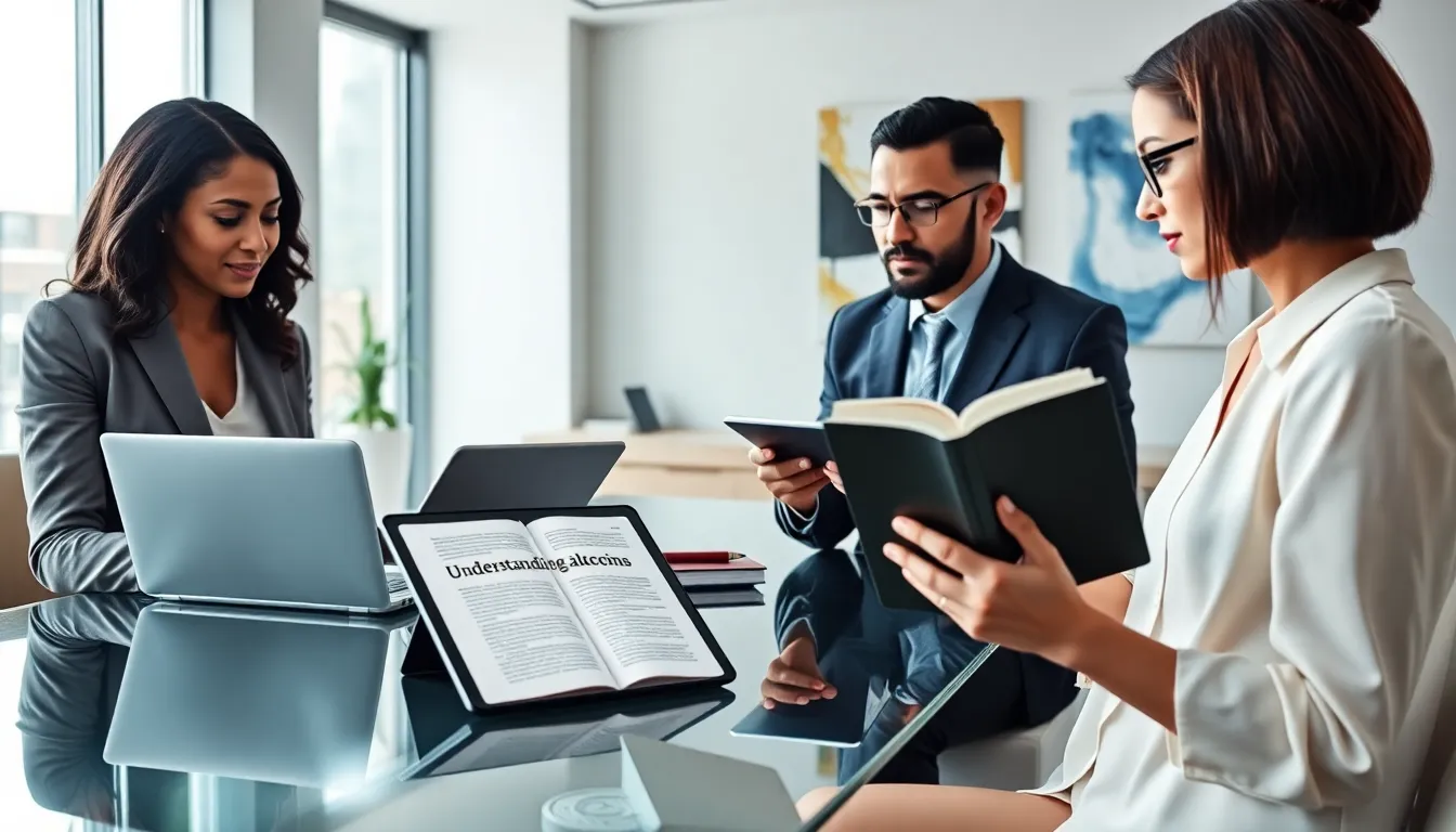 professionals discussing altcoin wallets in a modern office setting.