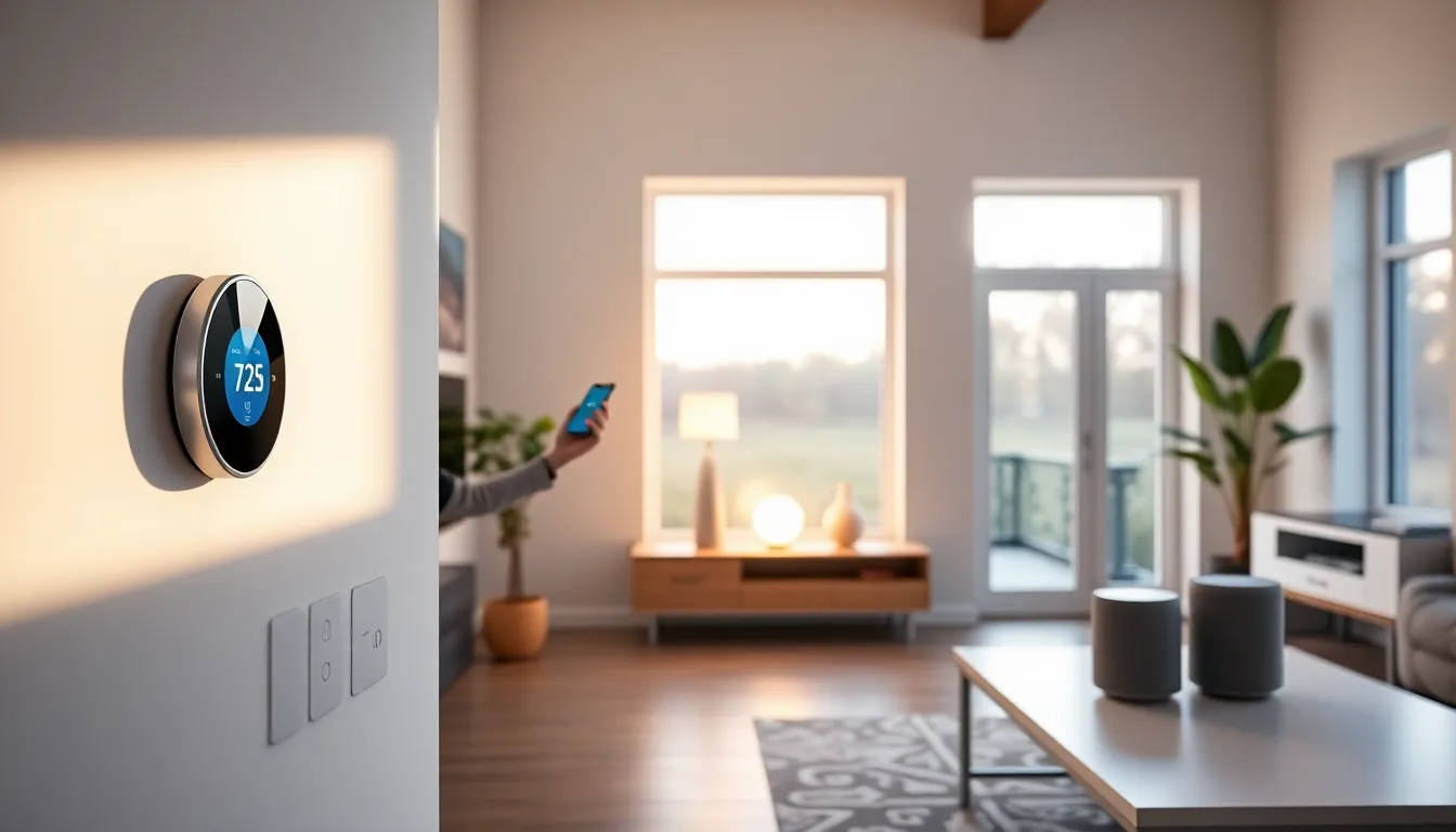 modern living room with smart home technology and appliances.