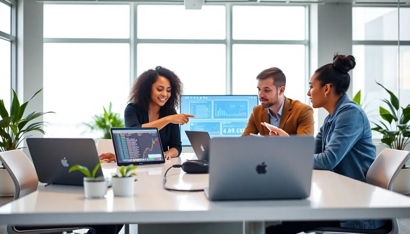 diverse team collaborating in a modern office setting.