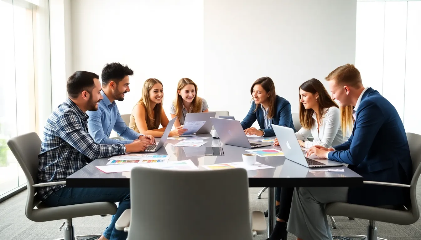 diverse team collaborating on event planning in a modern office.