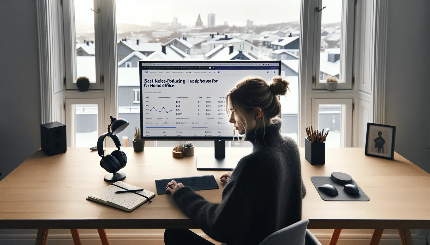 Norwegian affiliate marketer reviews niche keywords and epc metrics at a home desk.