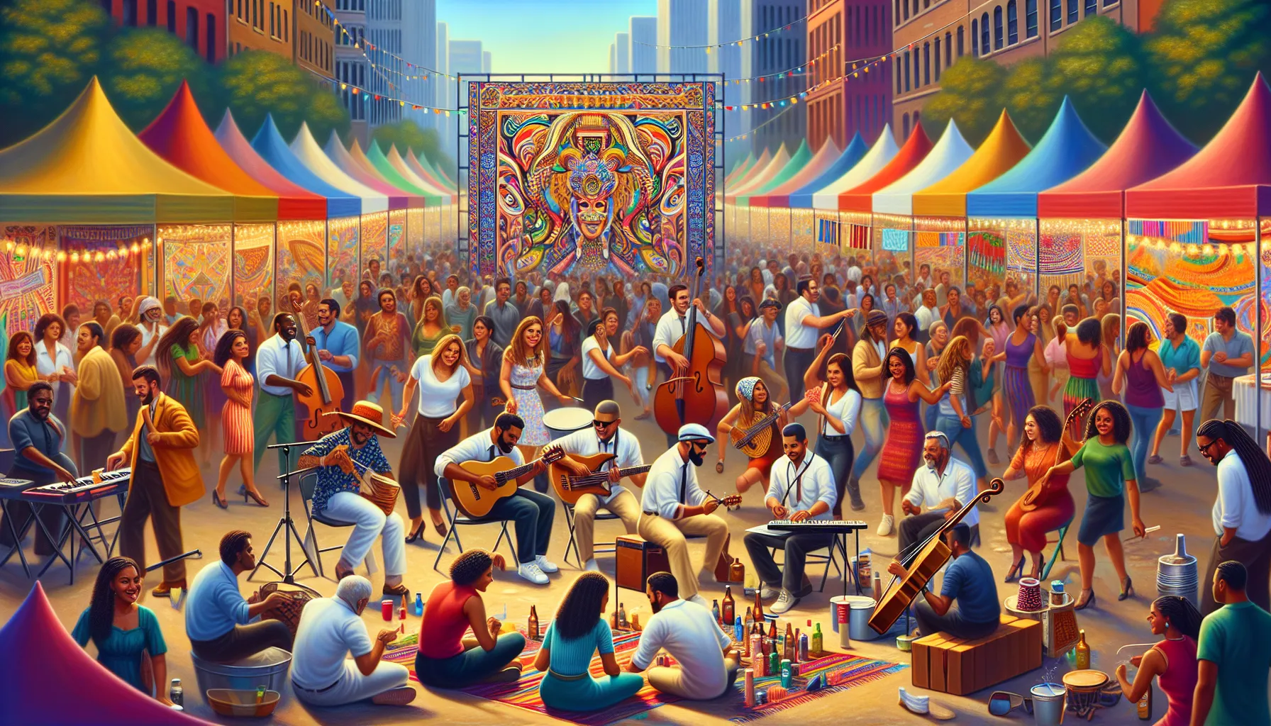 diverse group celebrating Qpibandee at a vibrant festival.