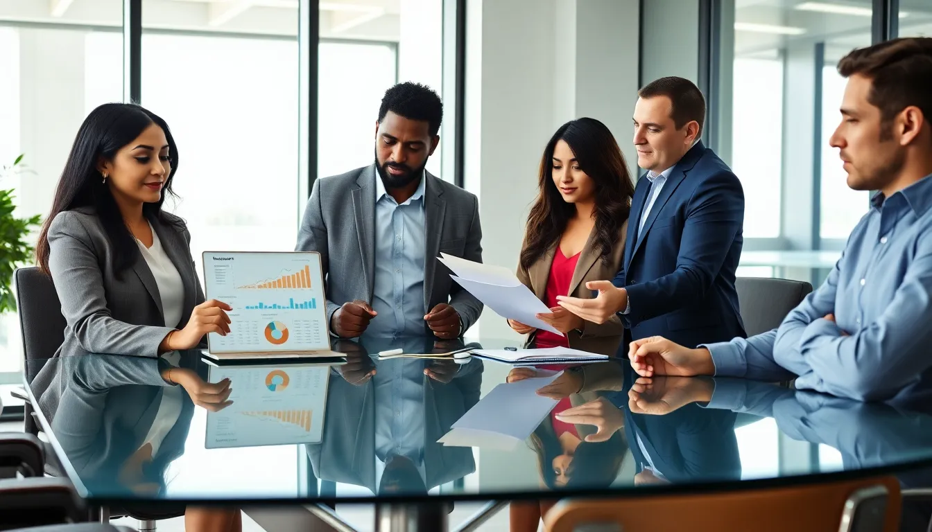 diverse professionals collaborating on budgeting strategies in a modern office.
