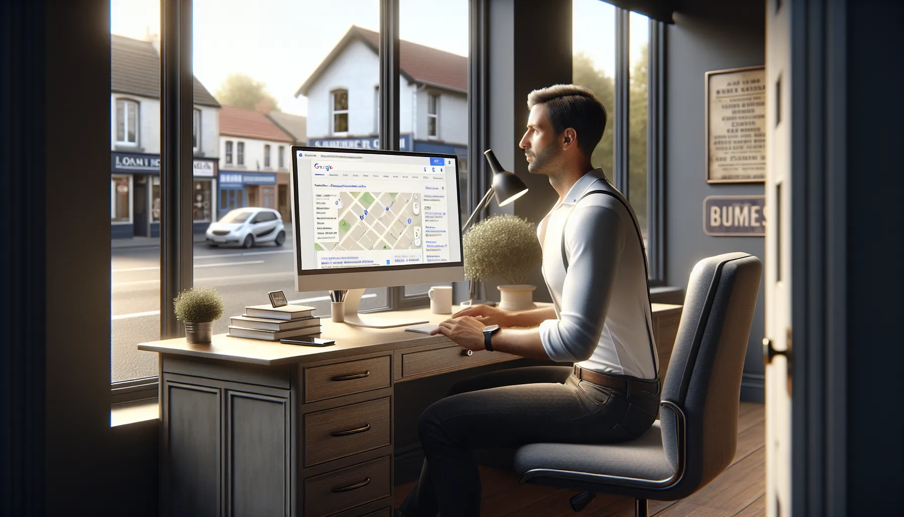 Local business owner studies Google search results to boost visibility in Croissy-Beaubourg.