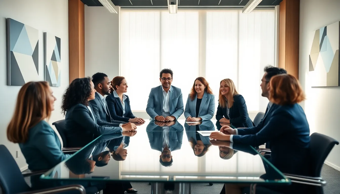 diverse team discussing work-life balance in a modern office setting.
