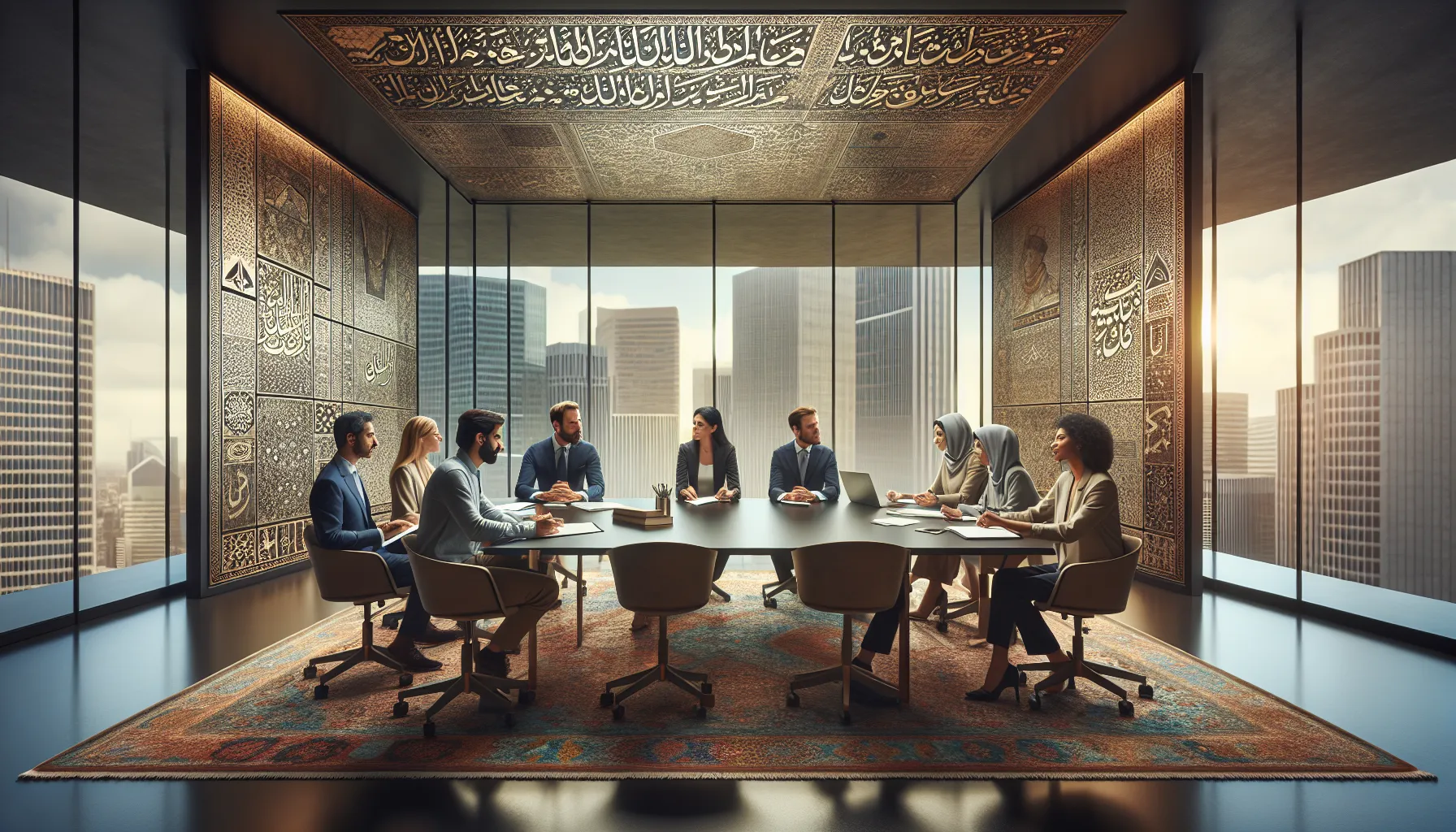 Diverse professionals discussing Maievéo's historical significance in a modern conference room.