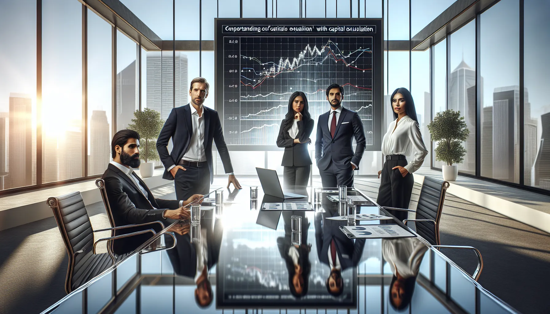 diverse team discussing economic trends in a modern office.