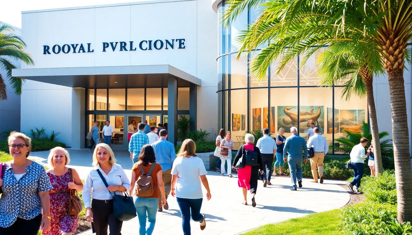 Royal Palm Beach Cultural Center with diverse visitors and modern architecture.