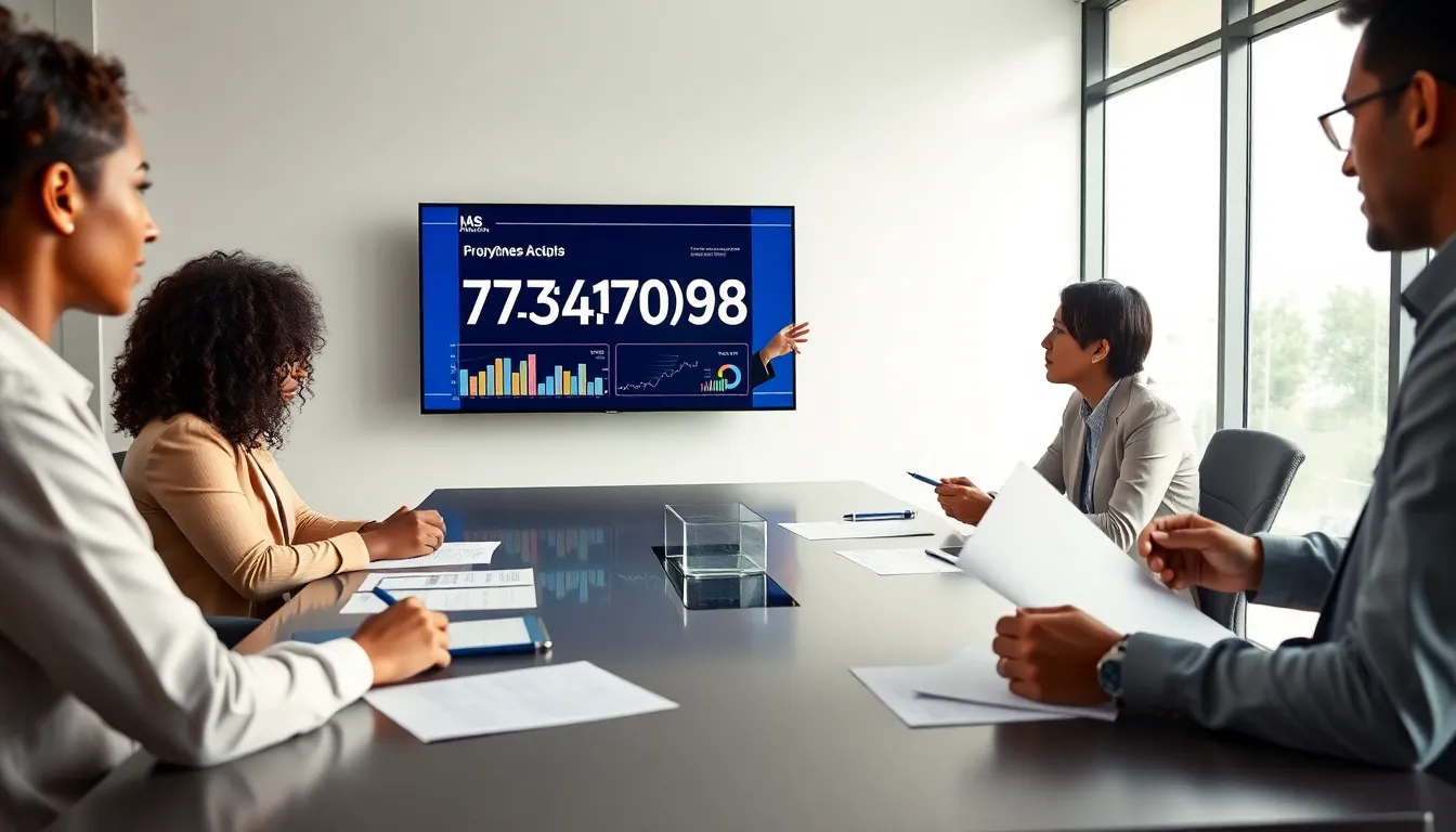 diverse team discussing data related to number 7376108098 in a modern office.