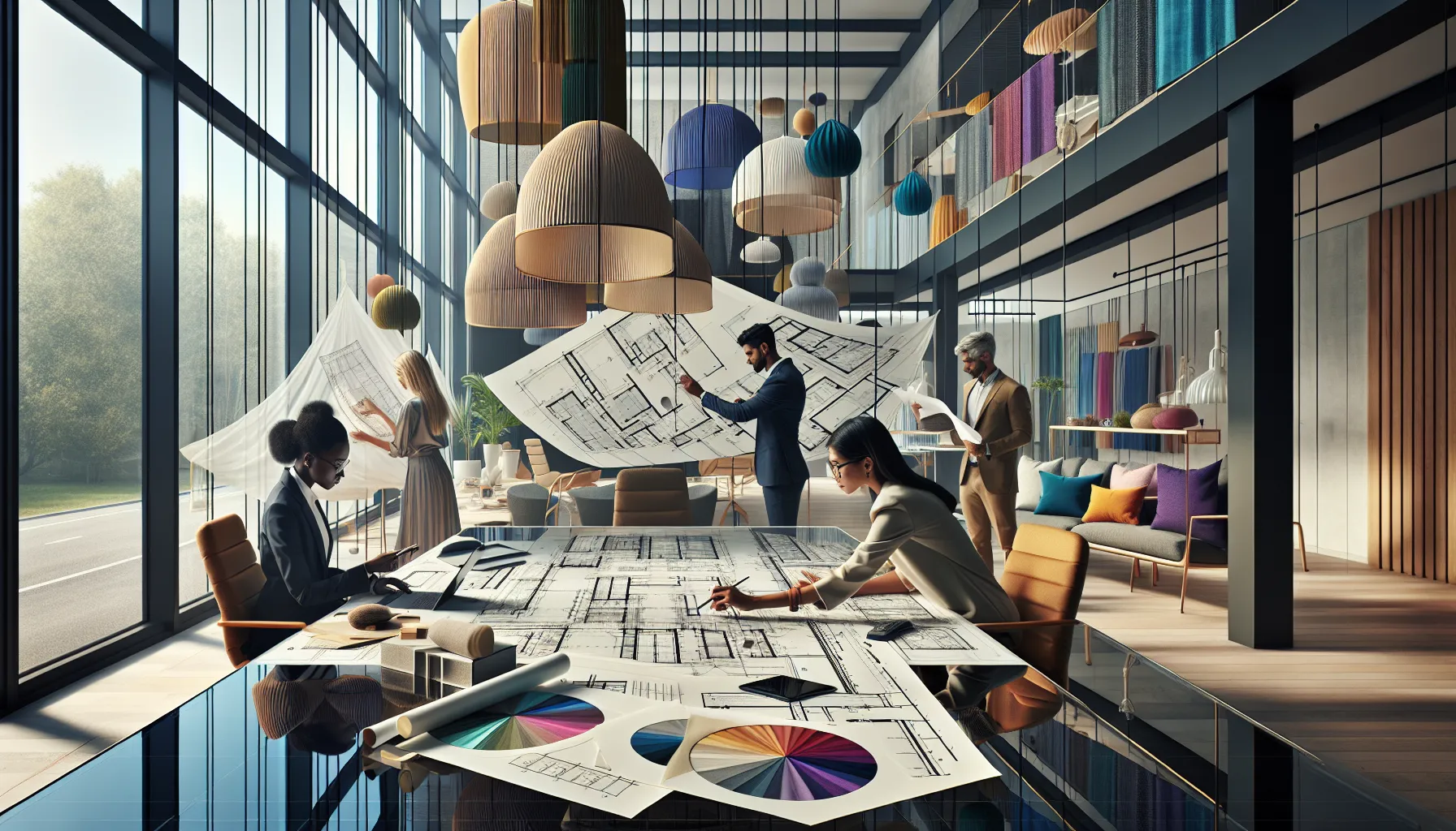 professionals collaborating on design, textiles, and construction projects.