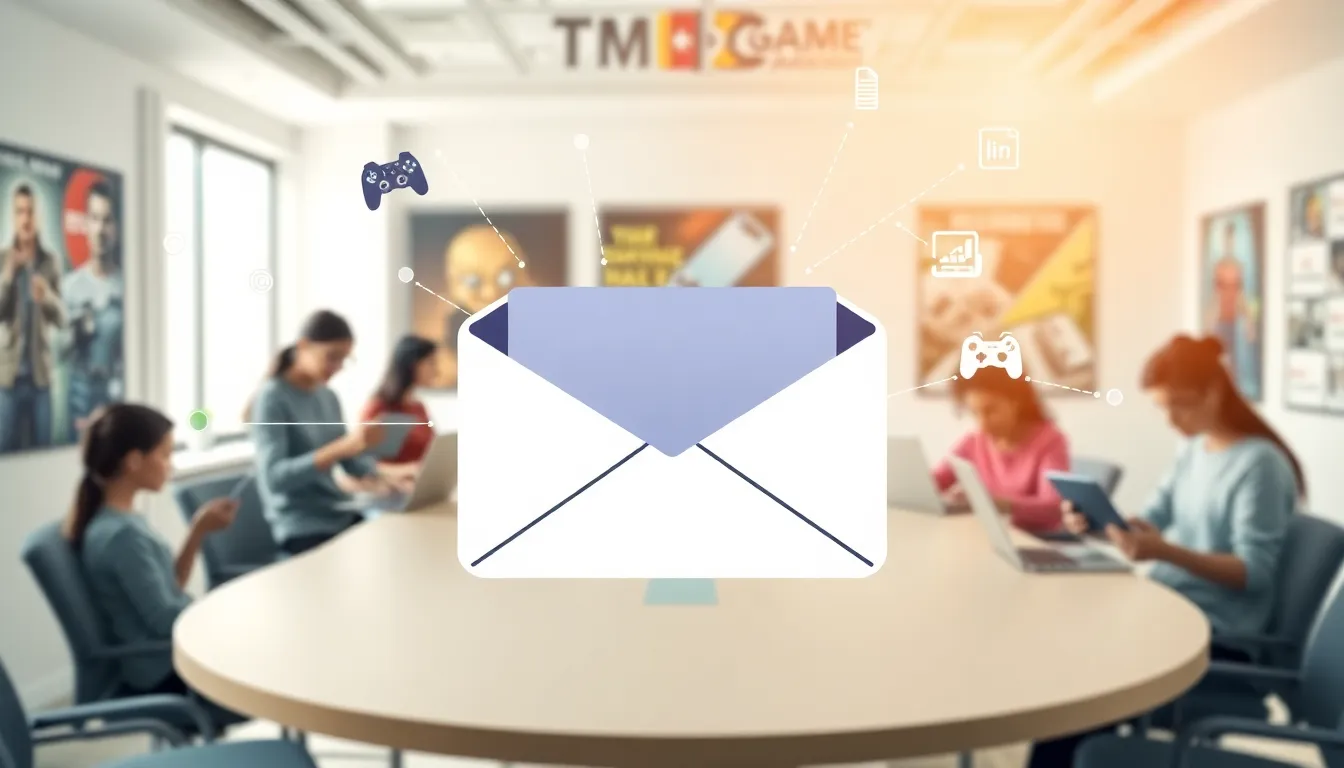 graphic showing email communication in the gaming industry.