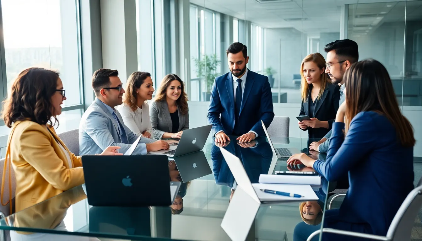 diverse consultants collaborating in a modern office setting.