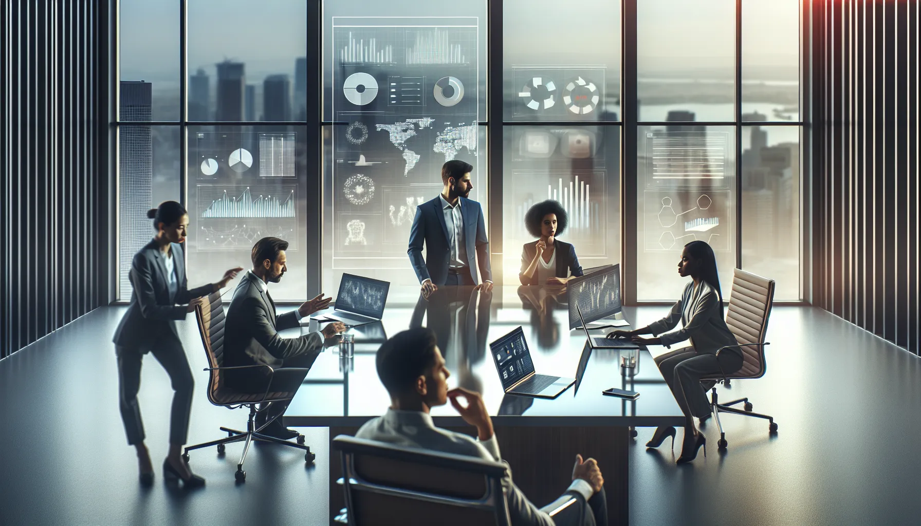 diverse team collaborating with technology in a modern office