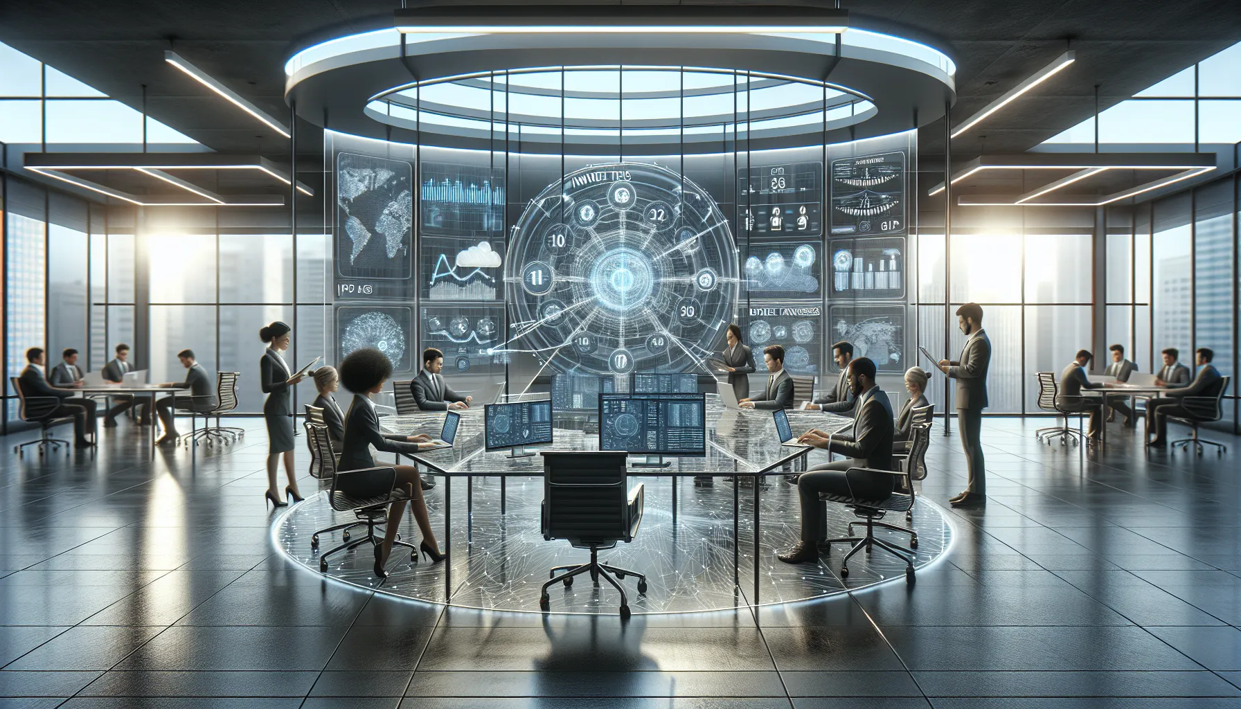 diverse team collaborating on IP address networking in a modern office.