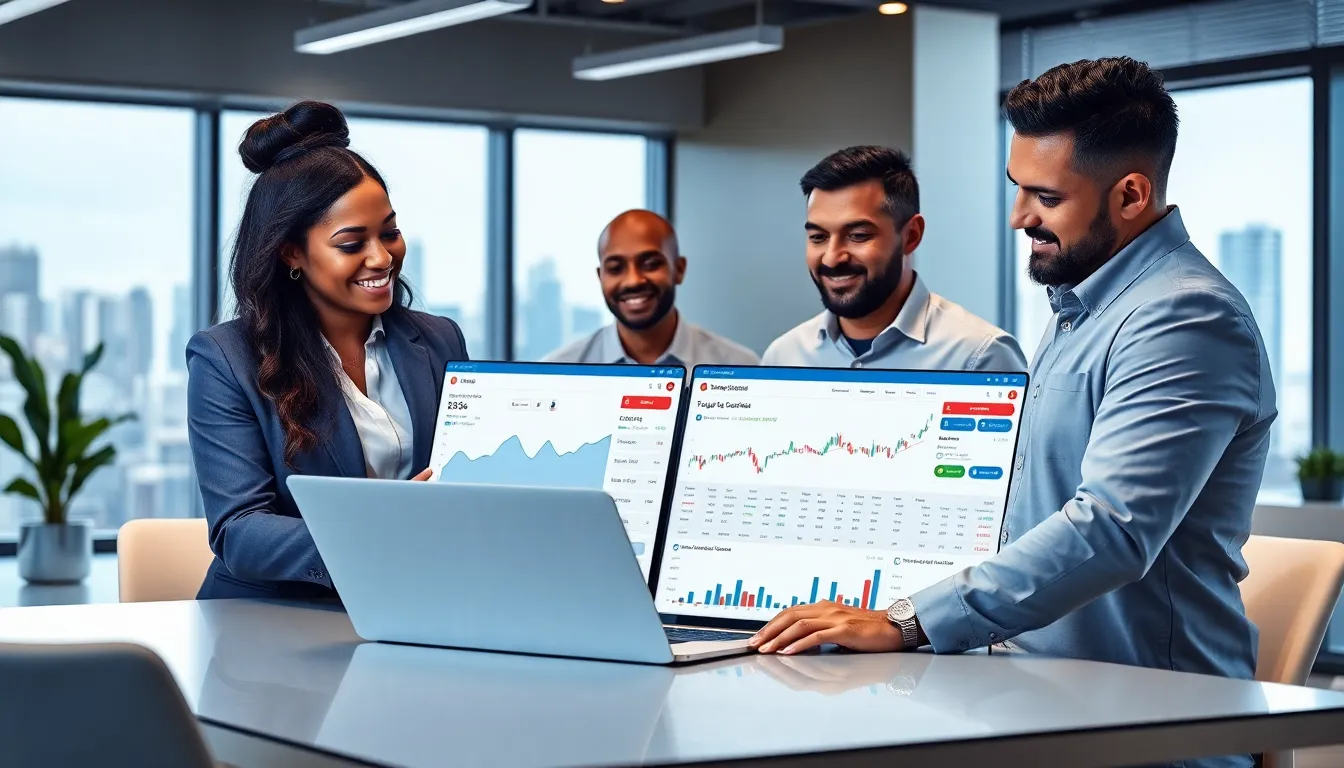 diverse professionals discussing cryptocurrencies in a modern office.