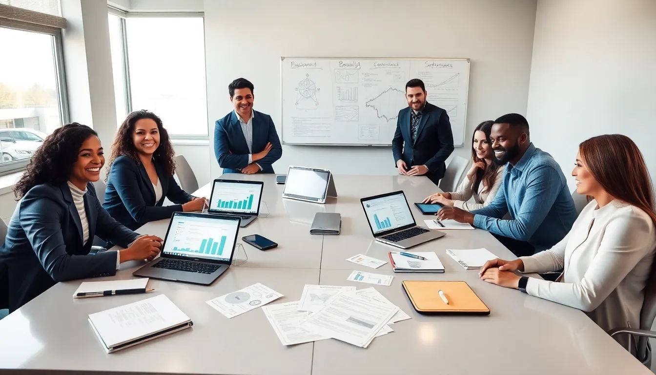 diverse team collaborating in a workshop about entrepreneurship.