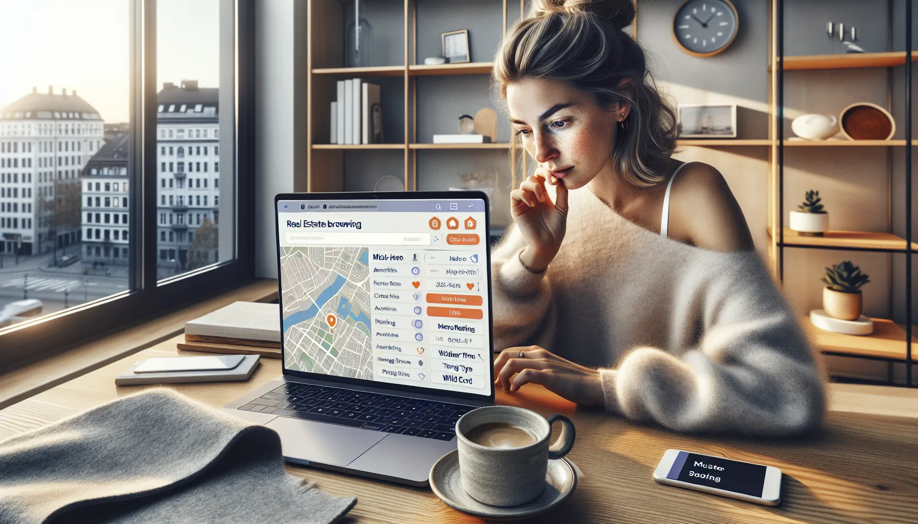 Hvordan bruke teknologi for å finne drømmeboligen 3 Woman using filters and map layers to find a home in oslo.