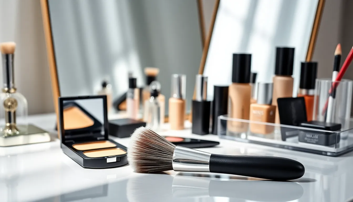 Higossis brush on a stylish makeup vanity alongside concealer.