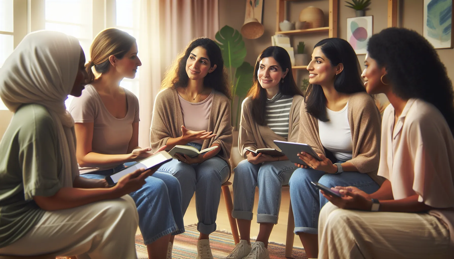 diverse women in a supportive discussion setting.