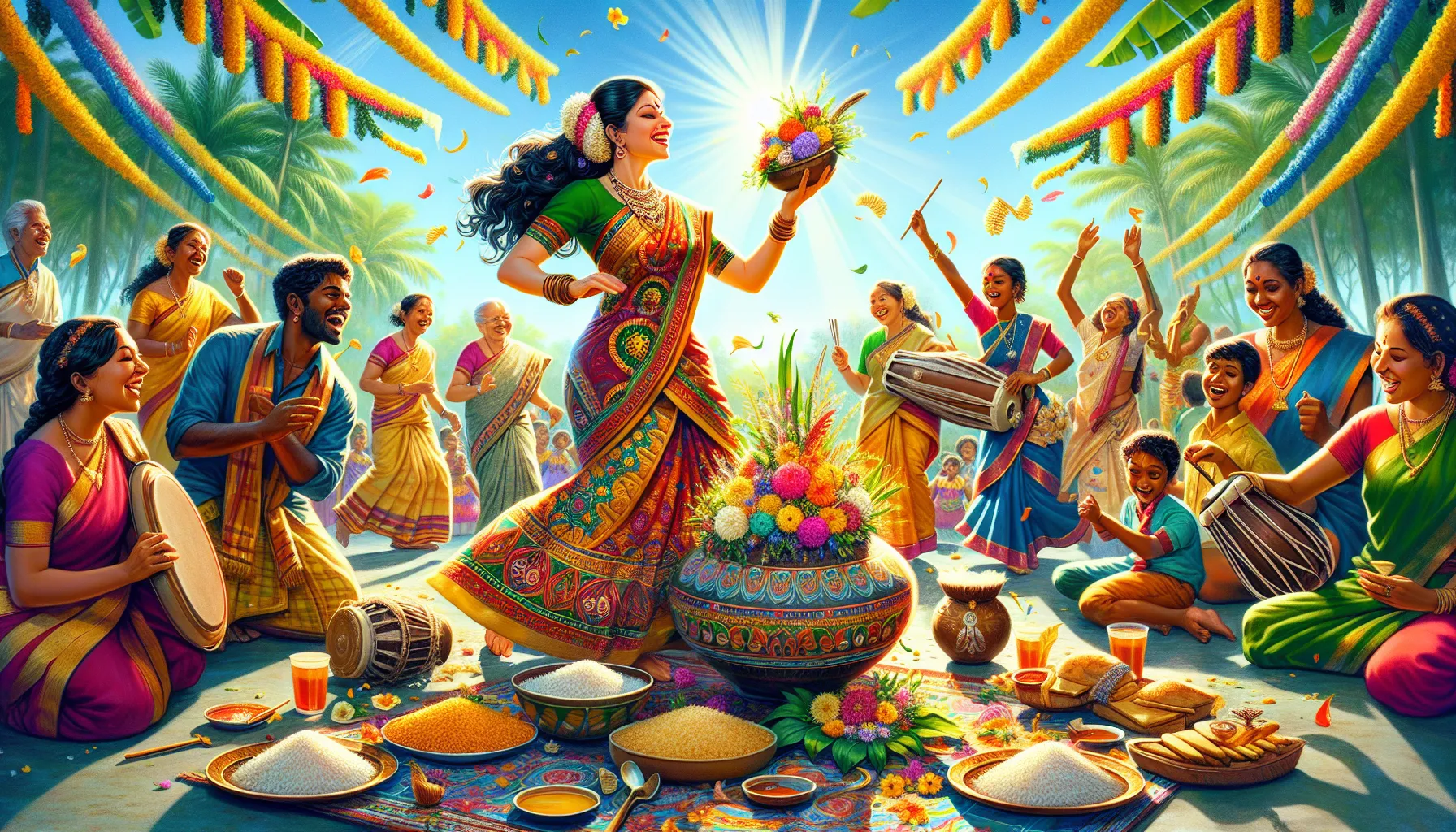 A Tamil woman dancing during Pongal festival celebrations in the United States.