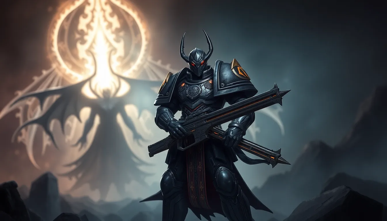 Daemonhunter warrior in futuristic battle against chaotic entities.