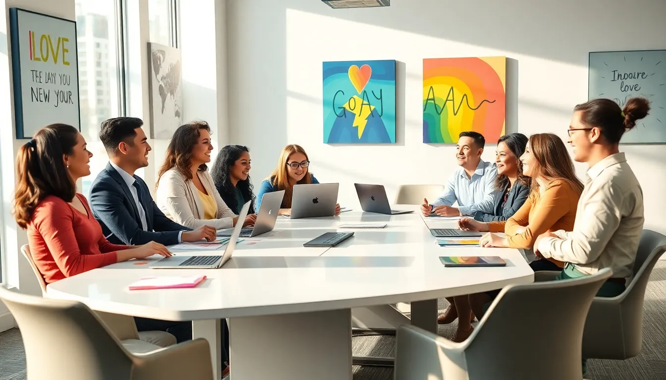 diverse professionals discussing inclusivity in a modern office.