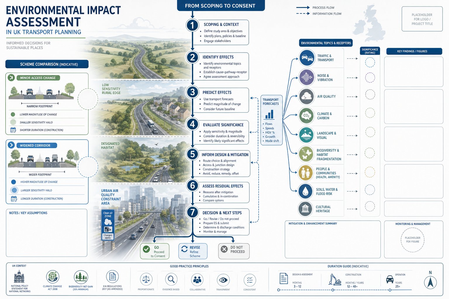 Transport environmental impact assessment process showing significant effects and design decisions.