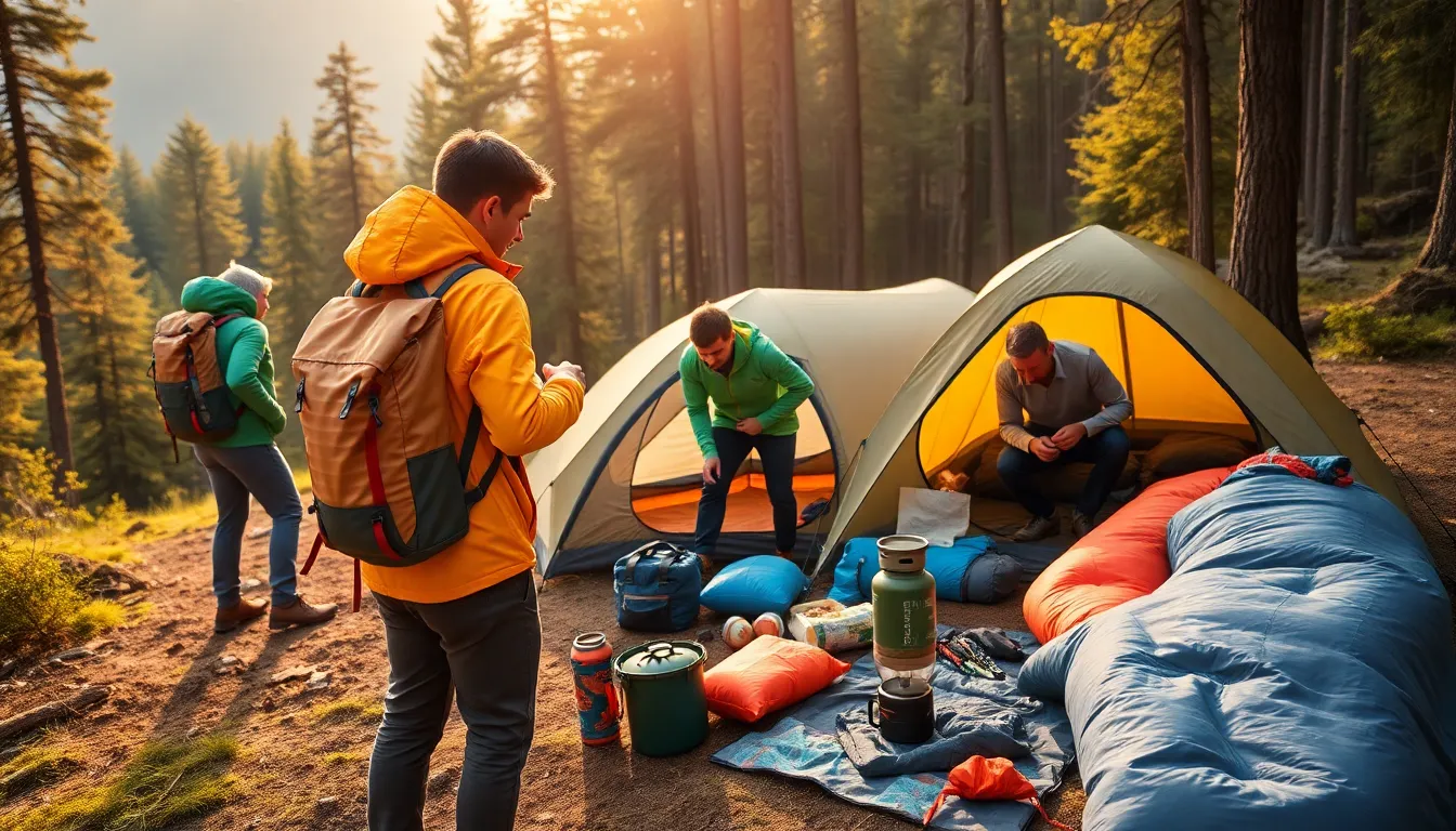 diverse group using L&L Outdoors gear in a beautiful forest setting.