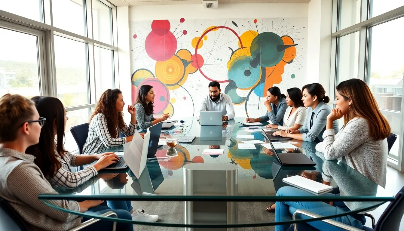 diverse professionals collaborating in a modern digital workspace.