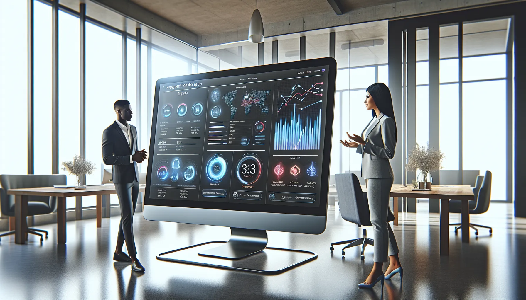 professionals discussing integrated technologies in a modern workspace.