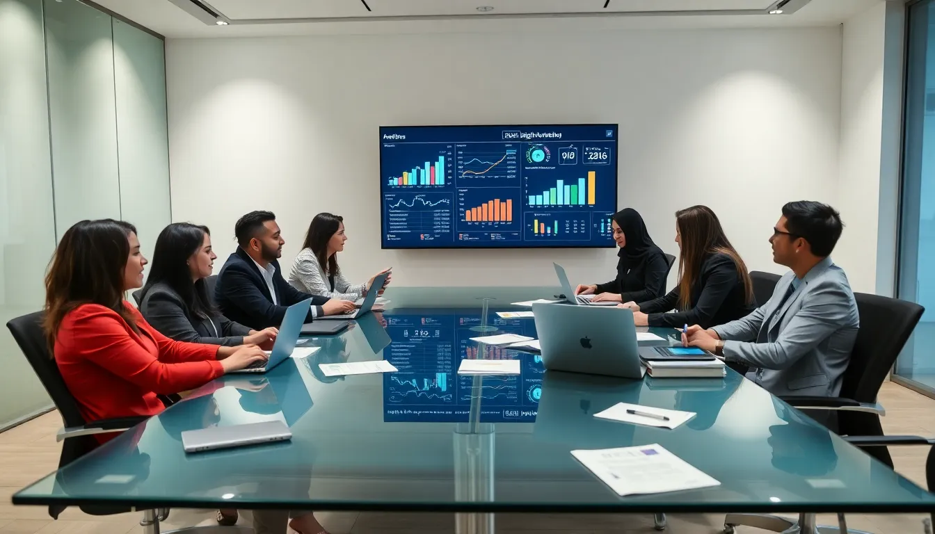 diverse team collaborating on digital marketing strategies in a modern office.