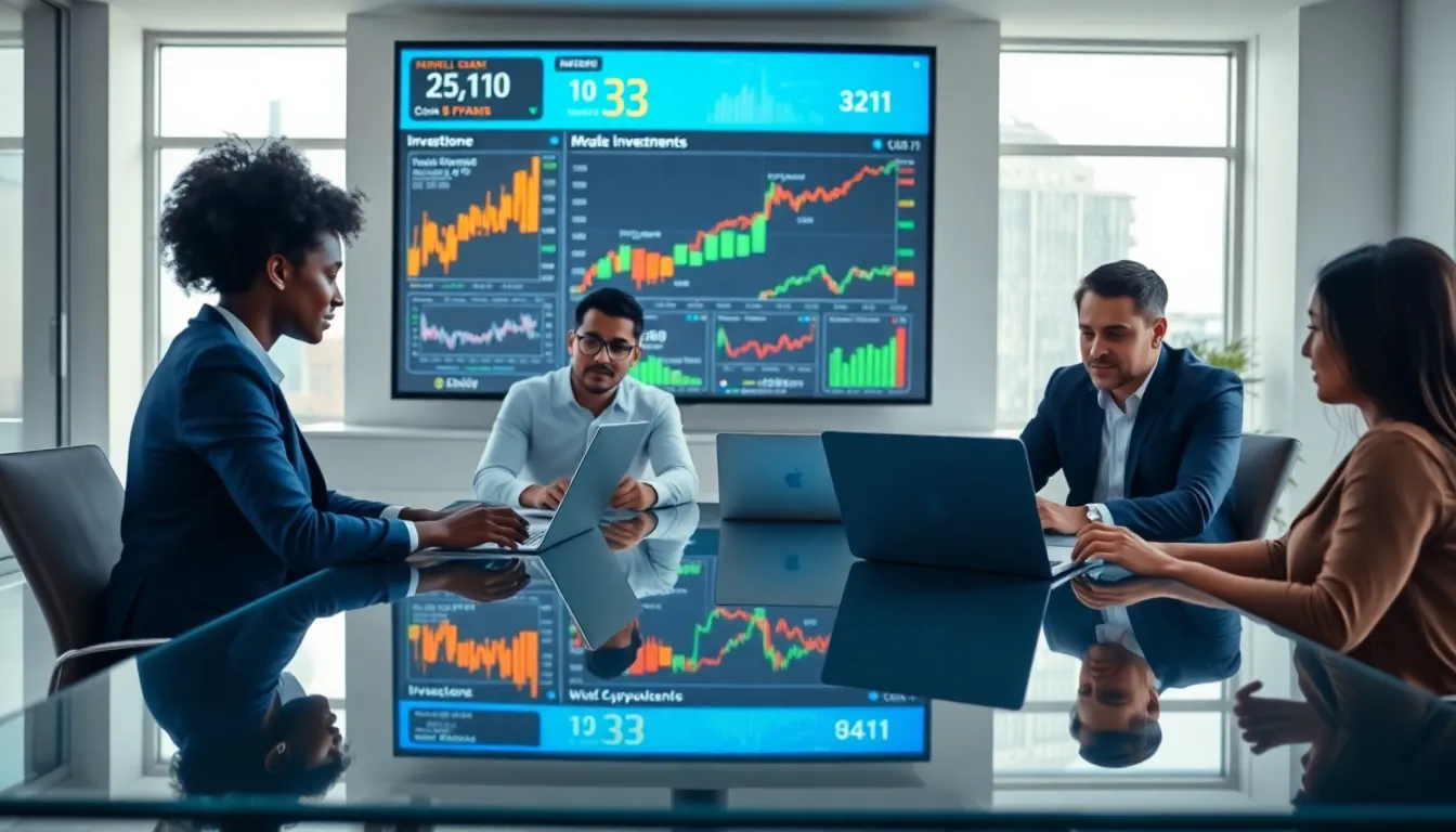 diverse team discussing cryptocurrency in a modern office.