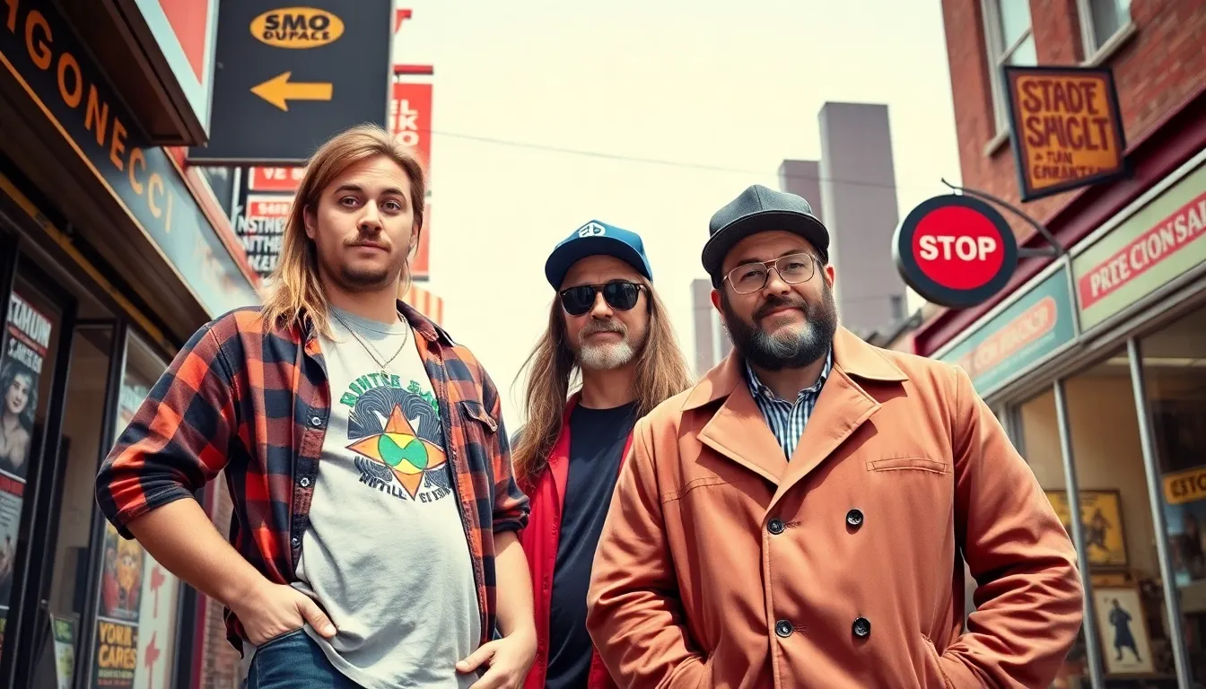 Jay and Silent Bob in an urban setting, embodying pop culture humor.