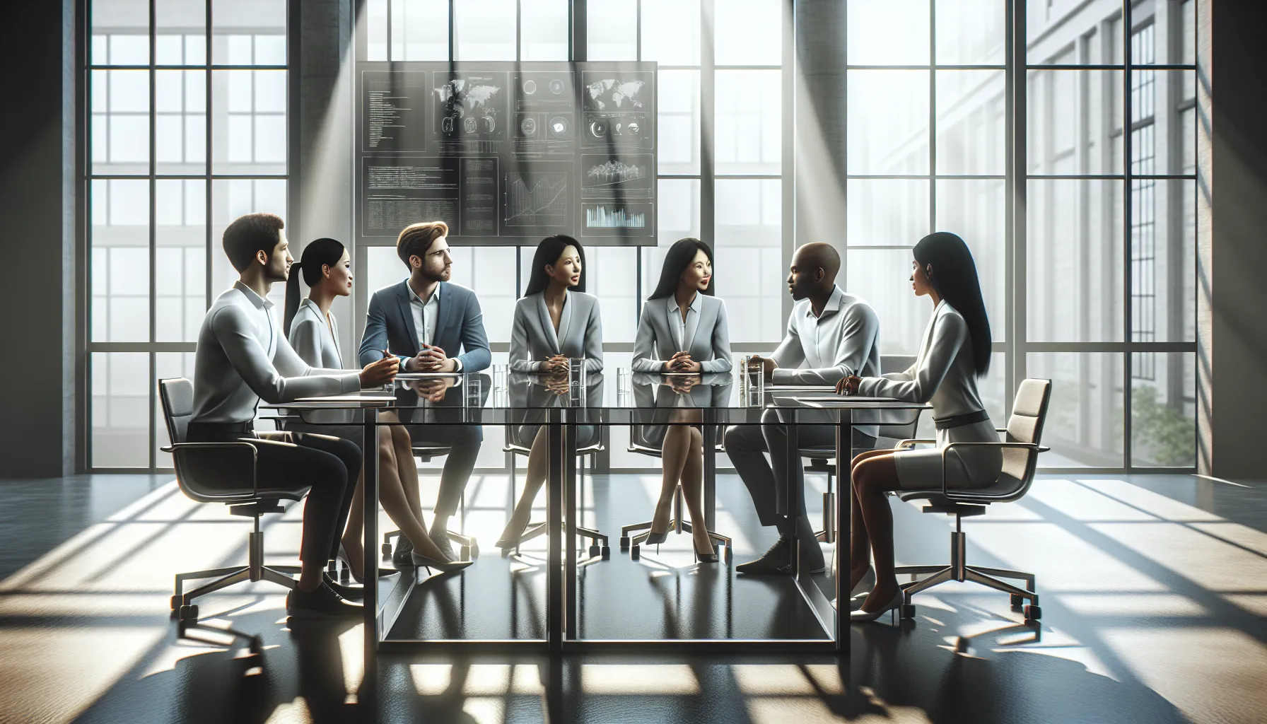 diverse professionals discussing data management in a modern office.