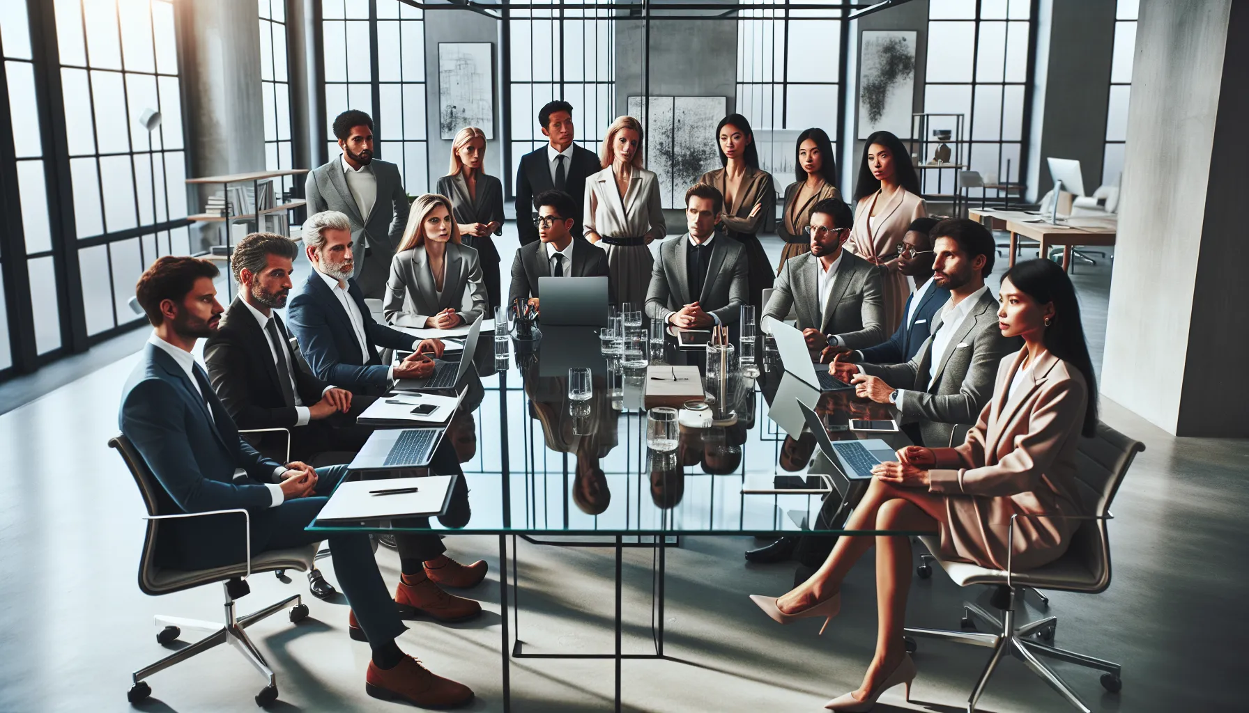 diverse professionals collaborating in a modern office.