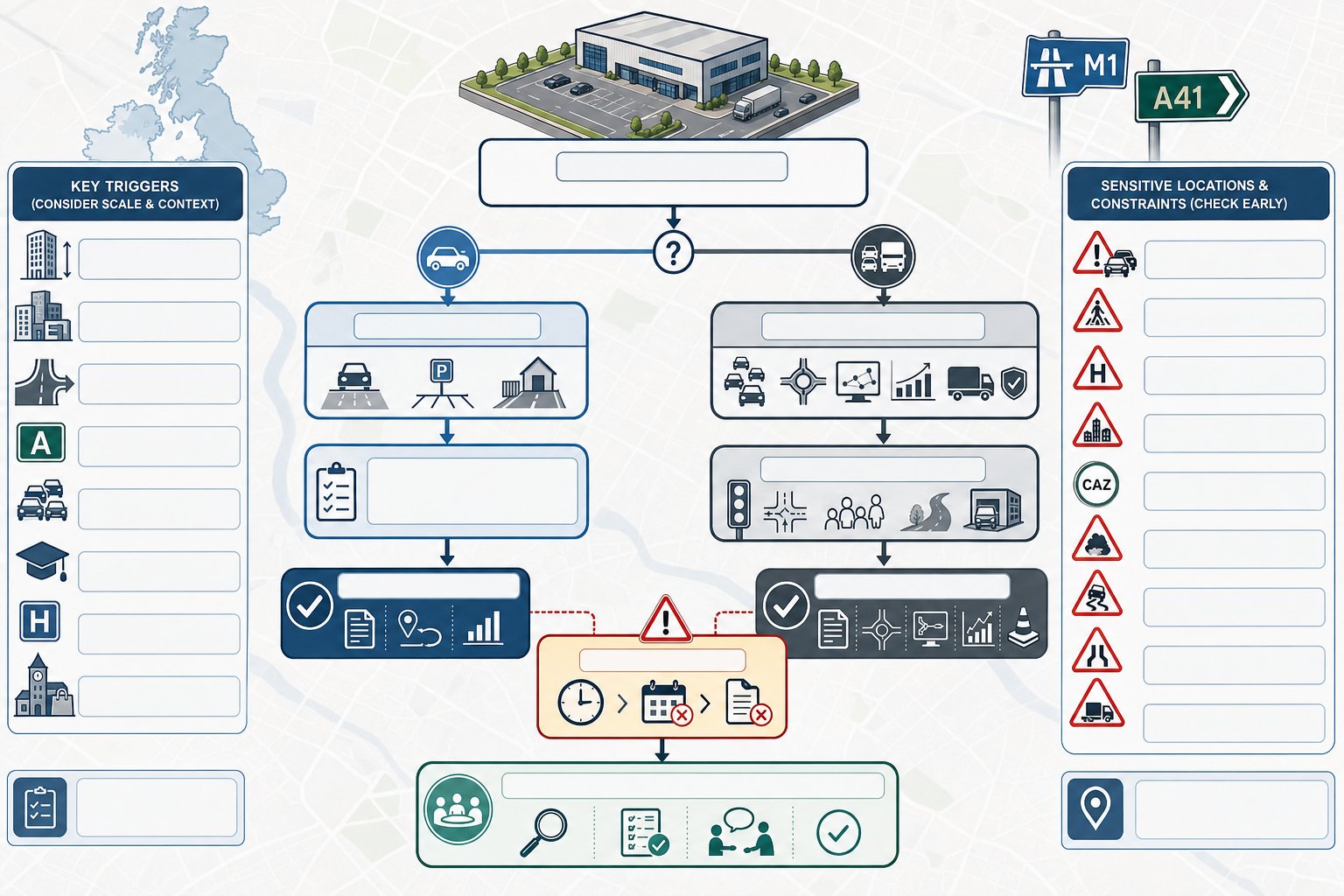 Decision infographic showing when commercial development needs a transport statement or assessment.