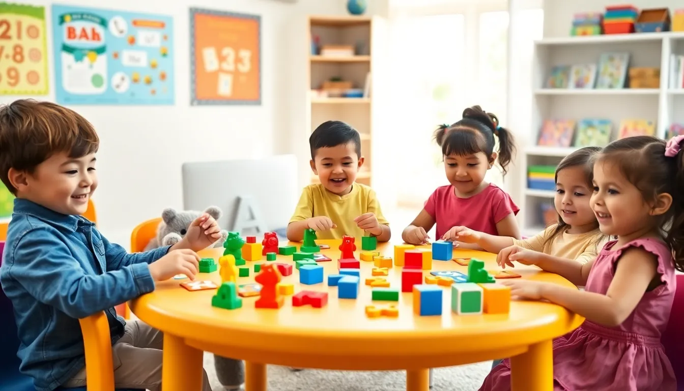Children engaged in counting activities at a preschool classroom.