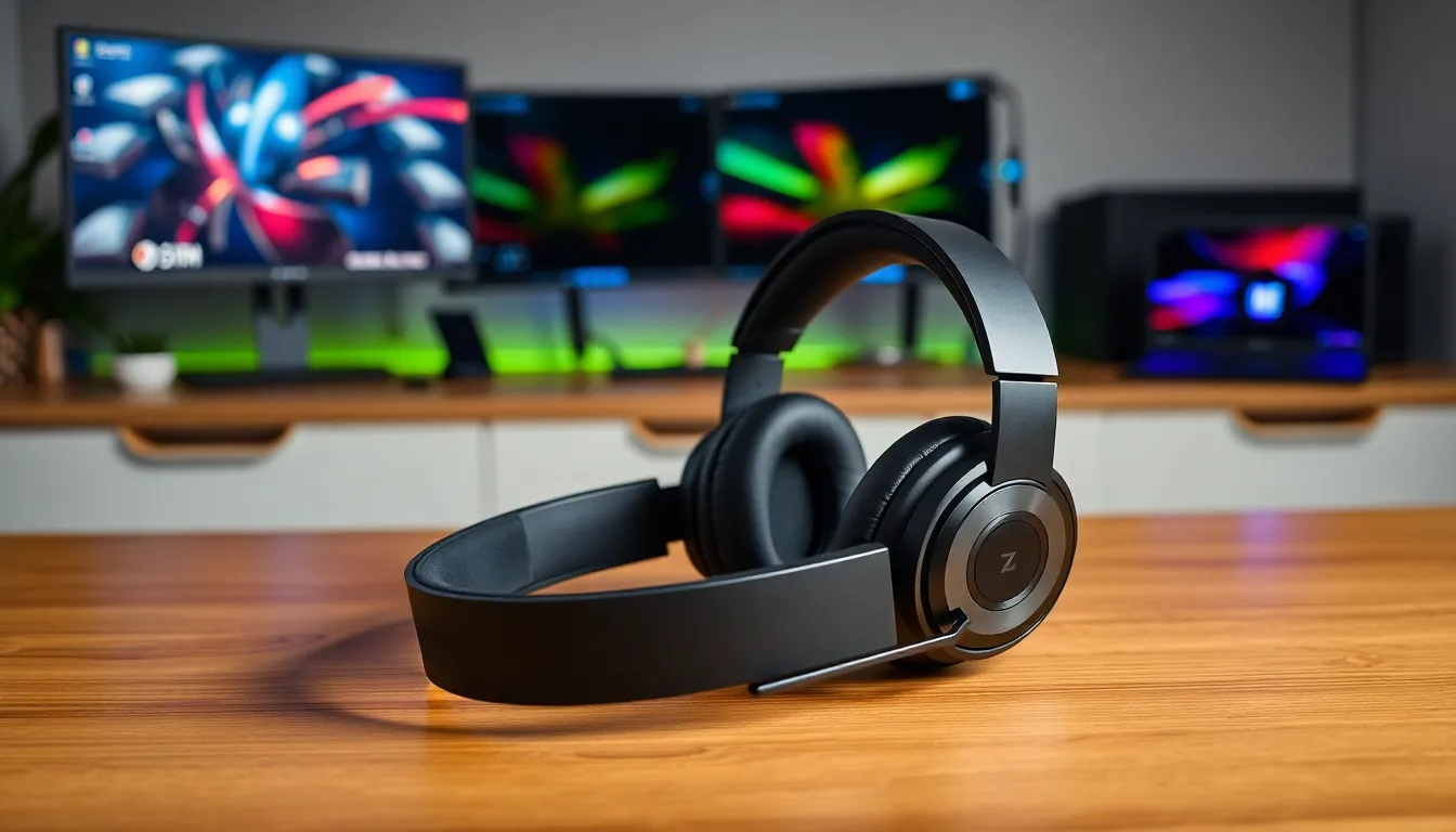 Ozeino Gaming Headset on a modern desk with gaming setup.