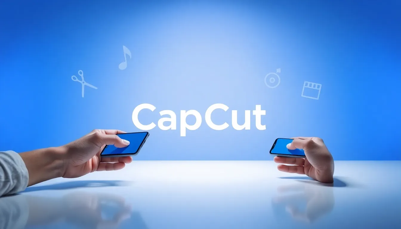 CapCut logo with video editing tools on a minimalist background.