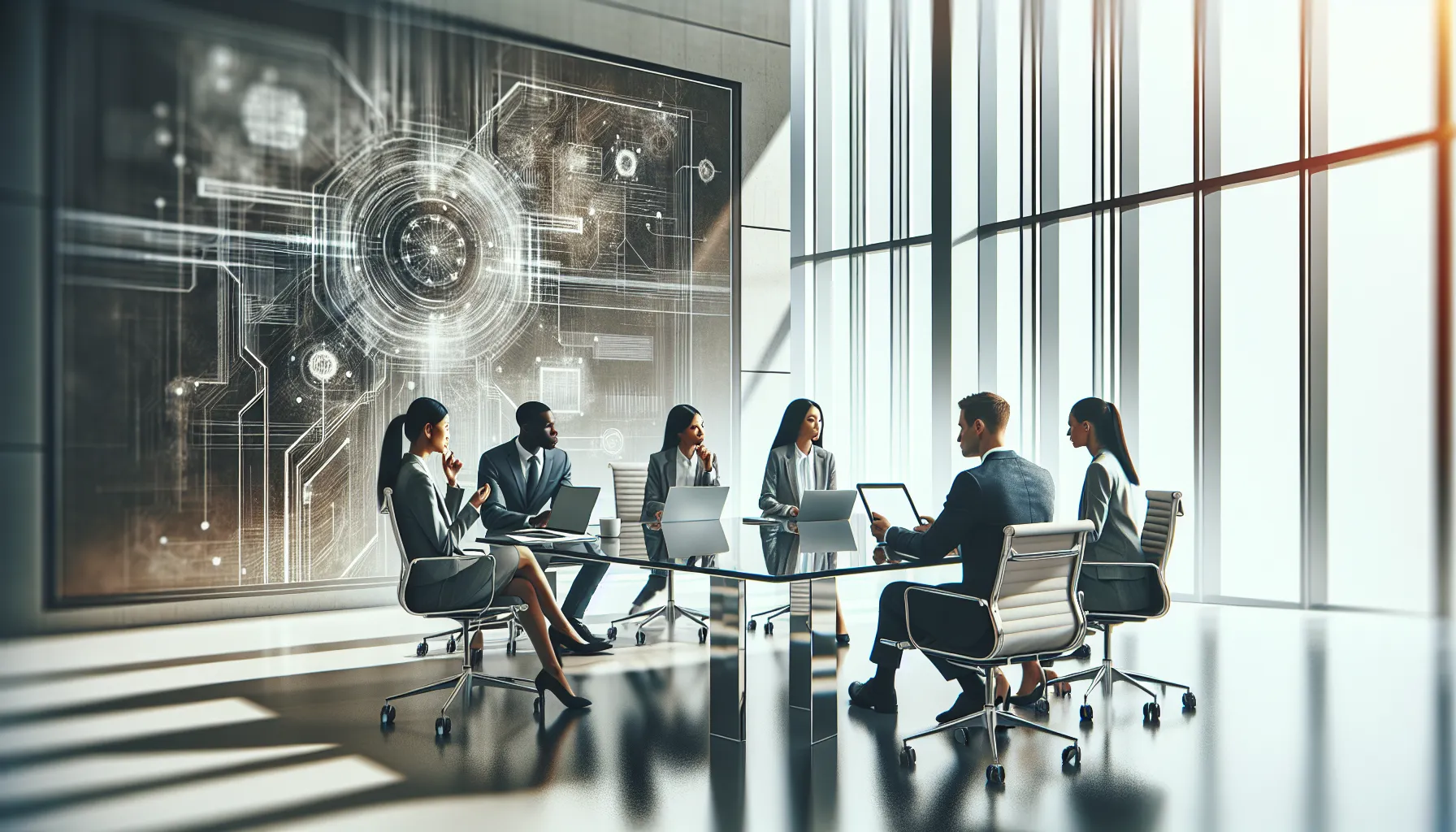 diverse professionals collaborating in a modern office setting.