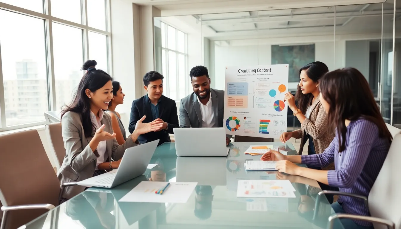 diverse team brainstorming in a modern office on captivating content.