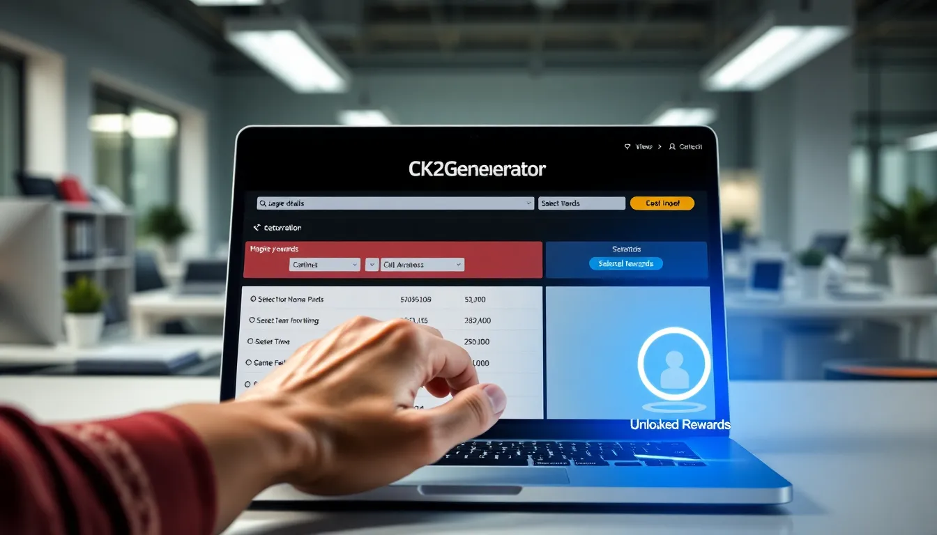 digital interface of Ck2generator showcasing game reward options.